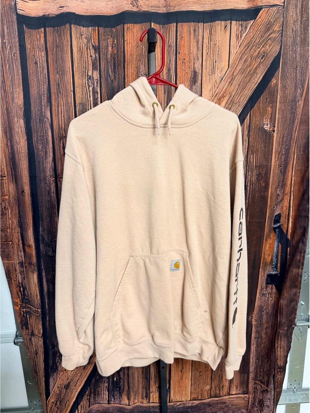 Carhartt Loose Fit Hoodie Sweatshirt Large Beige with Front Pocket